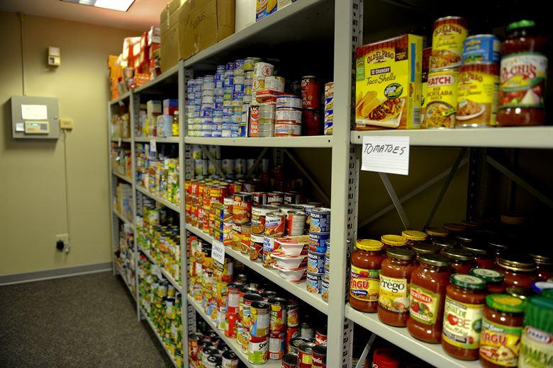 More than 3,000 pounds of non-perishable food sits on the shelves of the base food pantry located in the same building as the Airman’s Attic on Hurlburt Field, Fla., July 24, 2013. Due to sequestration and civilian furloughs, the food pantry recently opened its doors to civilian personnel. (U.S. Air Force photo by Airman 1st Class Jeffrey Parkinson)