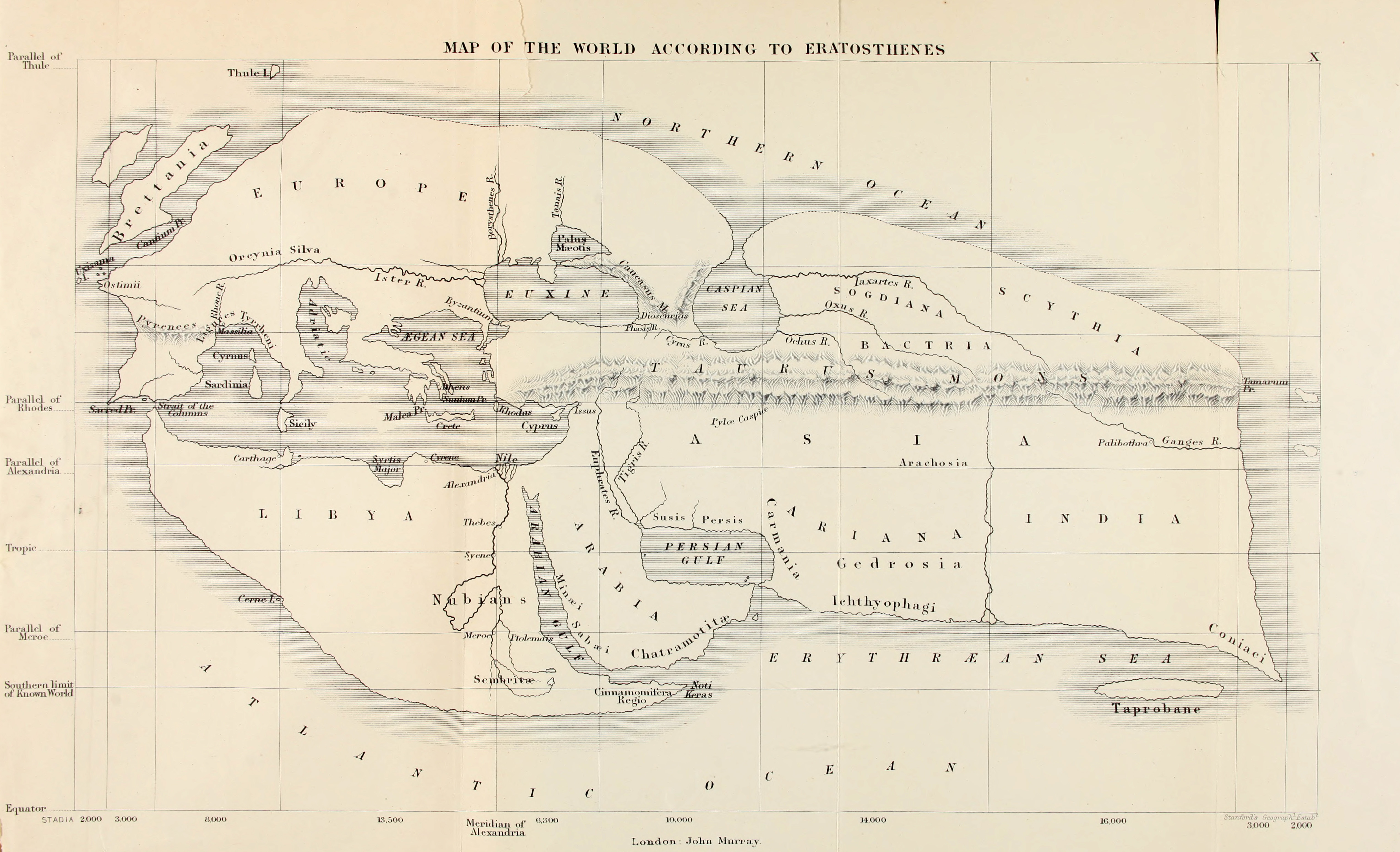 19th century reconstruction of Eratosthenes' map of the known world