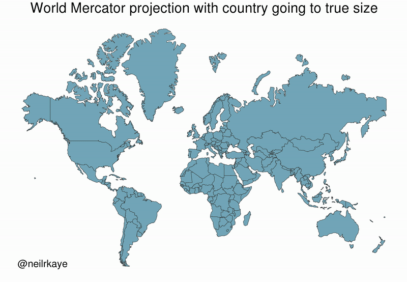 World Mercator projection with country going to true size