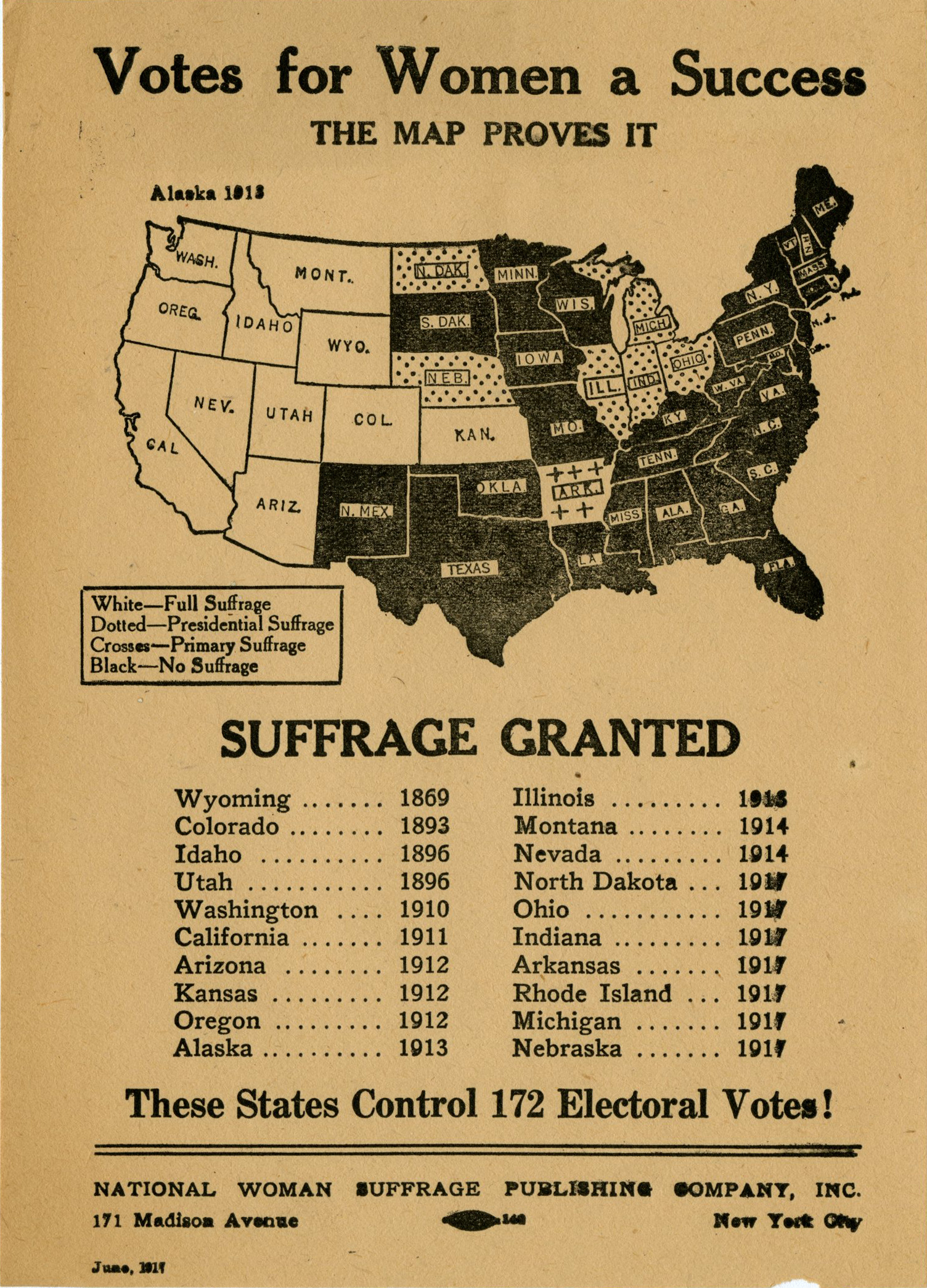 “Votes for Women a Success: The map proves it. SUFFRAGE GRANTED.”