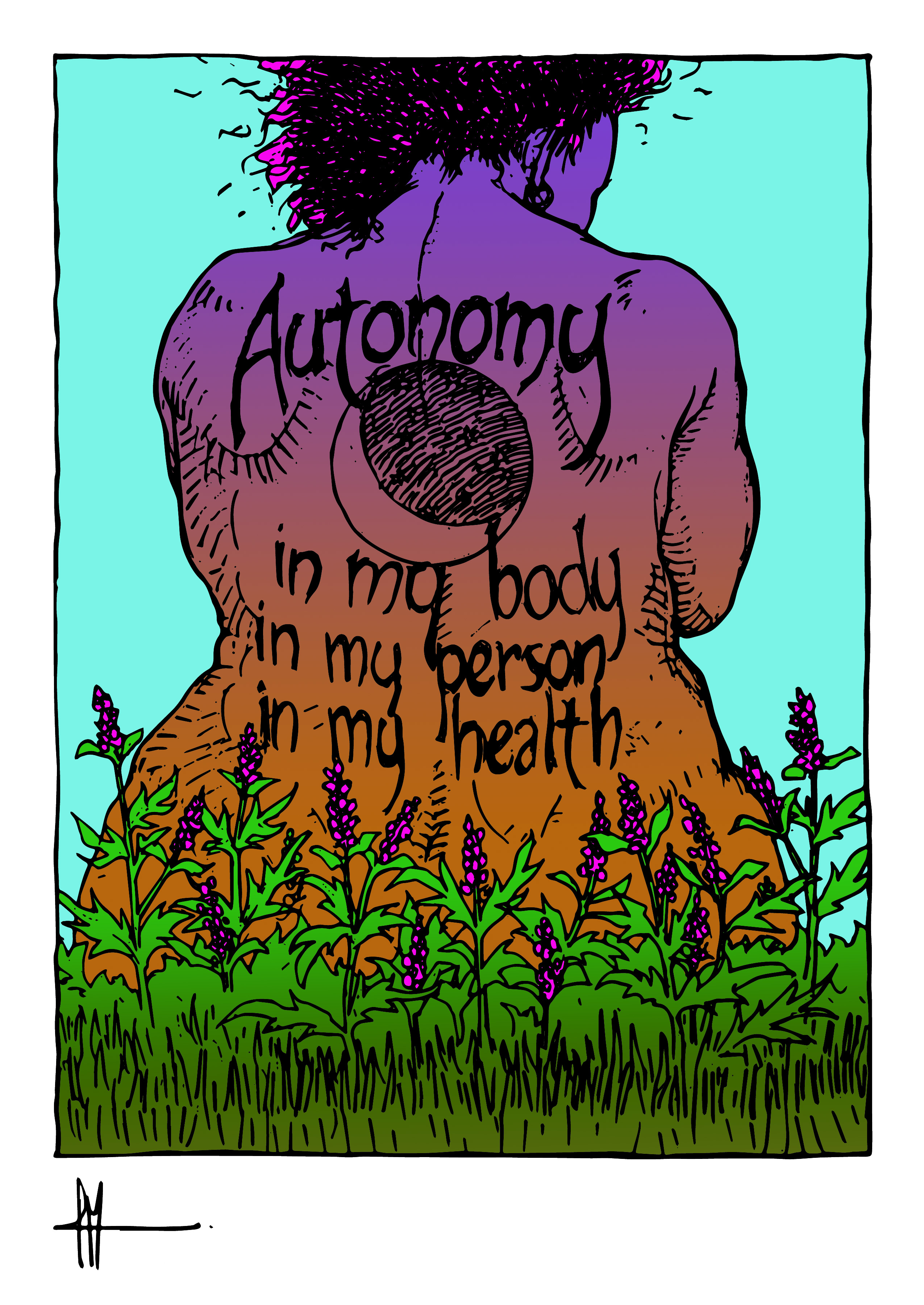 Autonomy in my body, in my person, in my health poster - message on an image of a woman's back