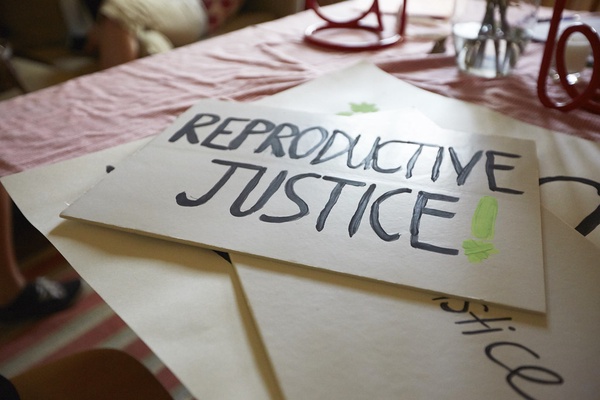 sign that reads 'Reproductive justice'