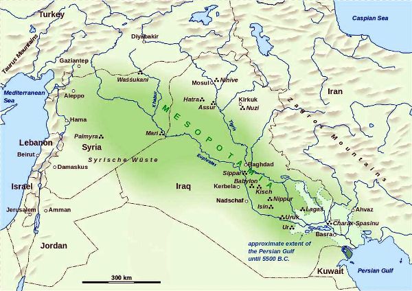 Un mapa de Mesopotamia.
