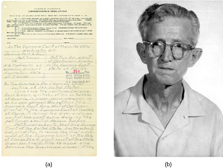A foto A é de uma petição manuscrita. A foto B é de Clarence Gideon.