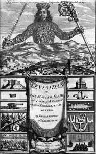 Black and white engraving of Leviathan book cover.
