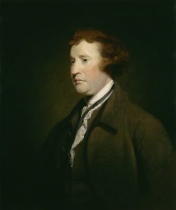Painting of Edmund Burke in a dark jacket with a dark background.