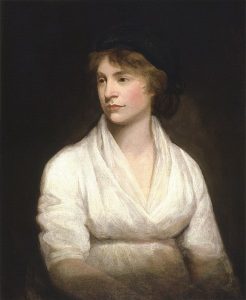 Painting of Mary Wollstonecraft in a white shirt.