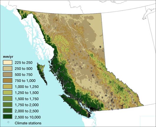 Figura 4. Precipitaciones anuales en Columbia Británica.