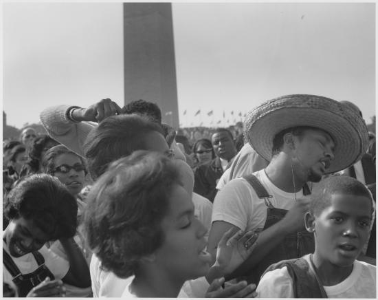 People singing near the Washington Monument 