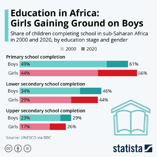 Girl’s progress in completing primary education between 2000 and 2020