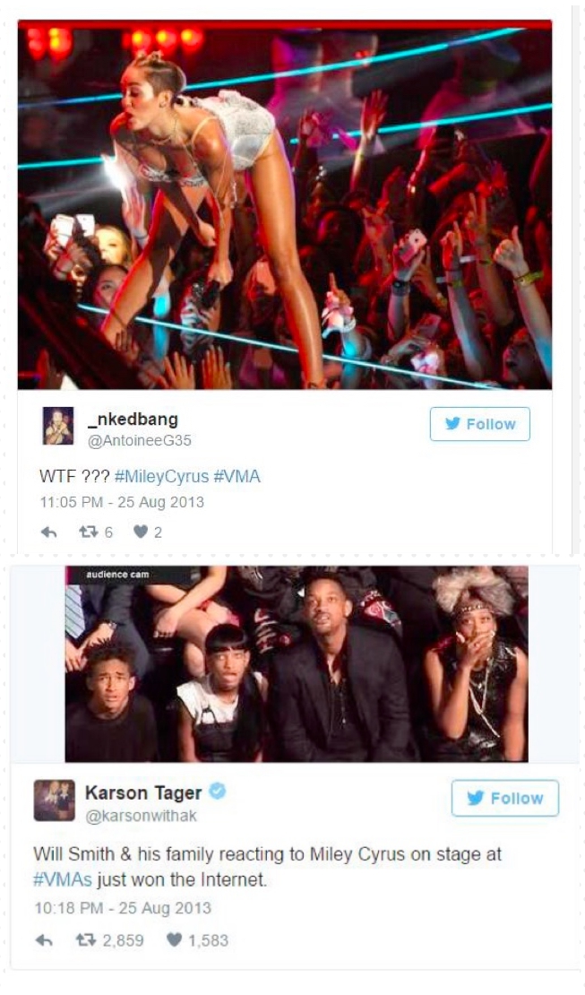 Tweet and photo of Miley Cyrus concert and reaction from Will Smith and family