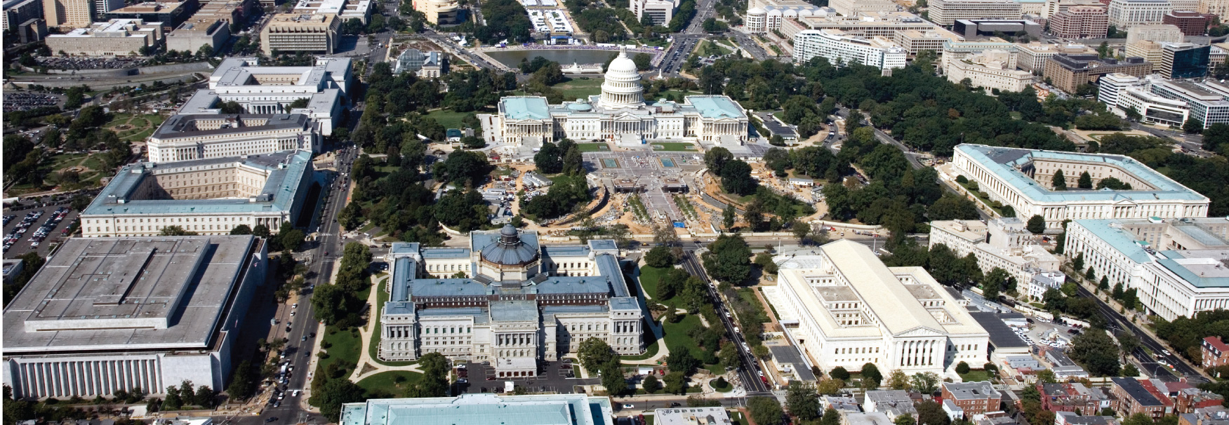 美国国会大厦的航拍图像。
