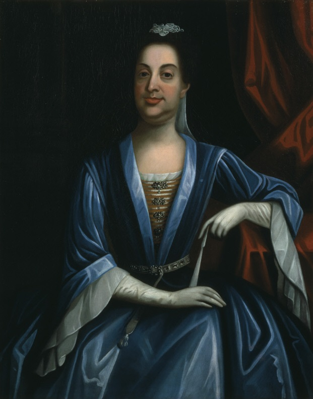 Painting of a person in a blue dress.