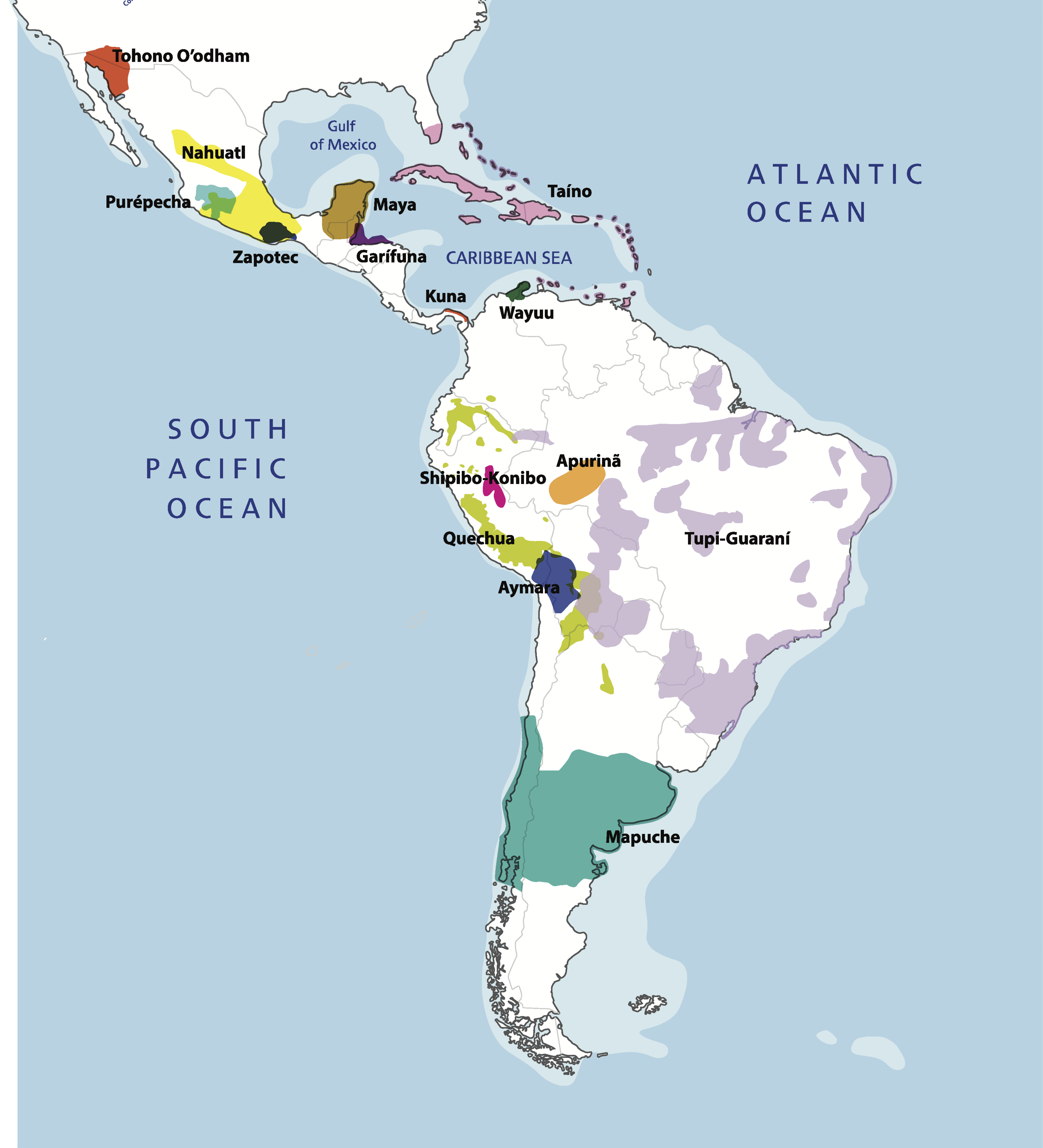 geographic distribution of major Indigenous languages in Middle and South America