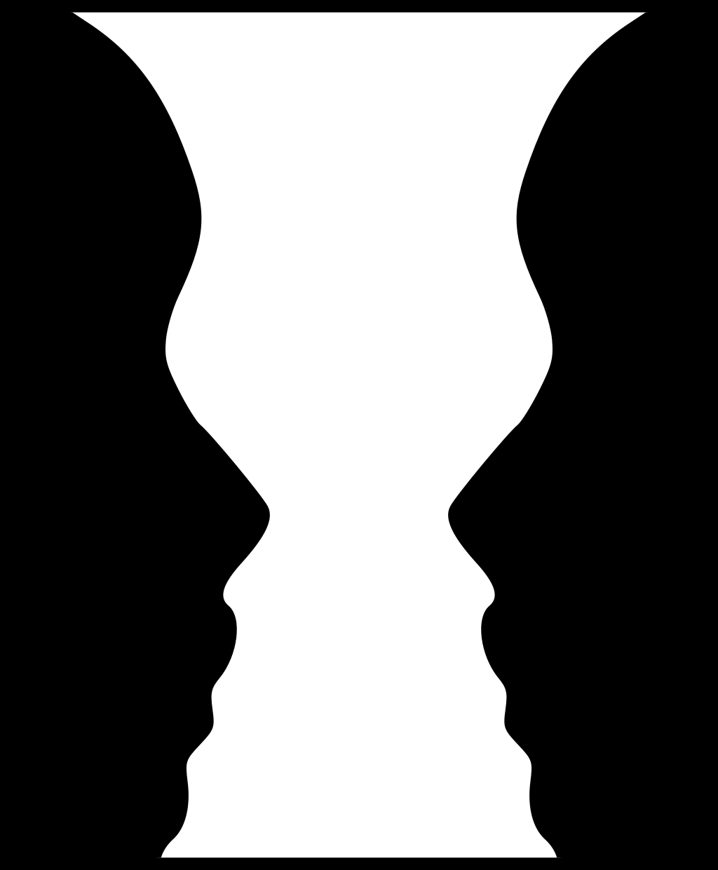 Focusing on the black portions, you see two faces looking at one another. Focusing on the white reveals a vase.