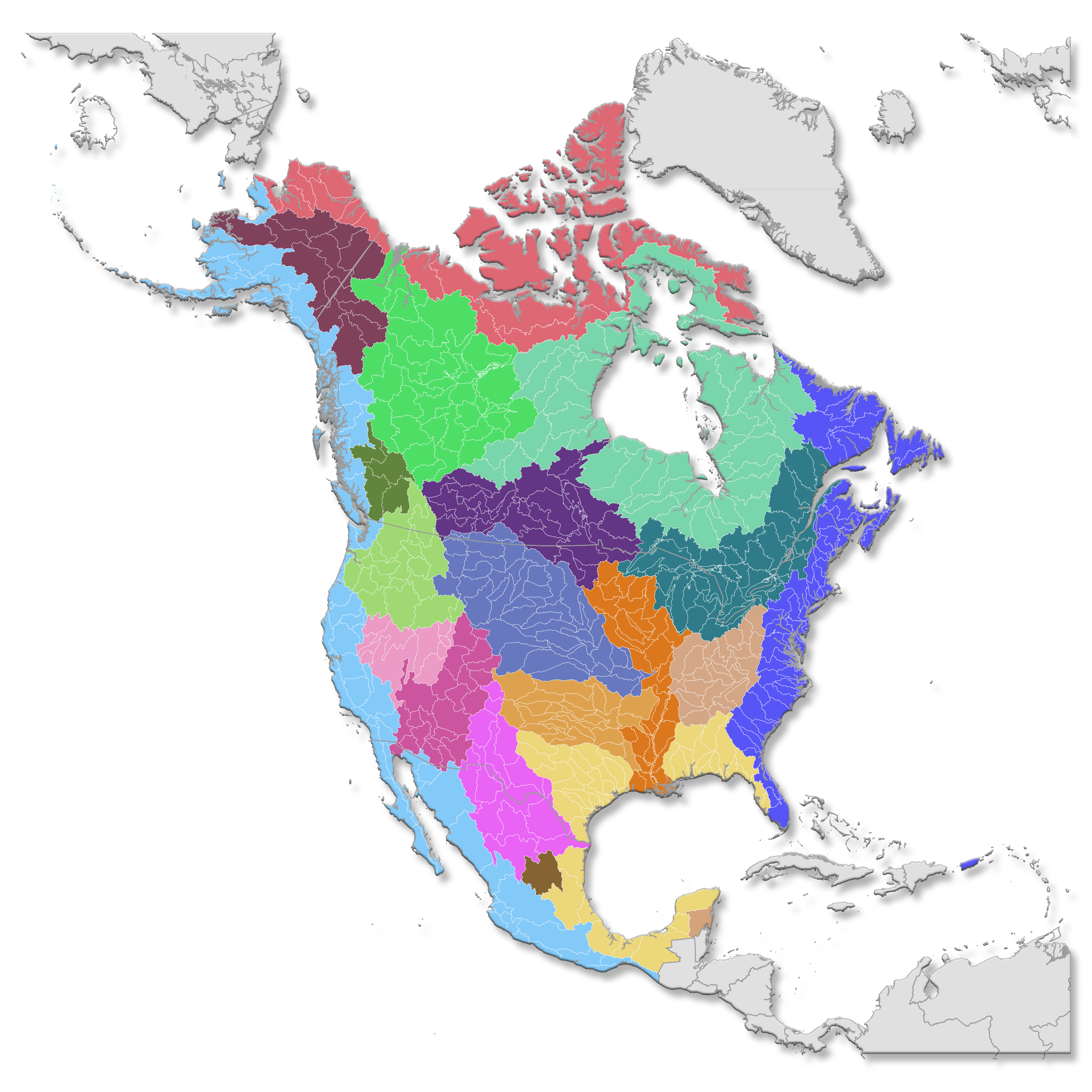 Watershed boundaries across the continent