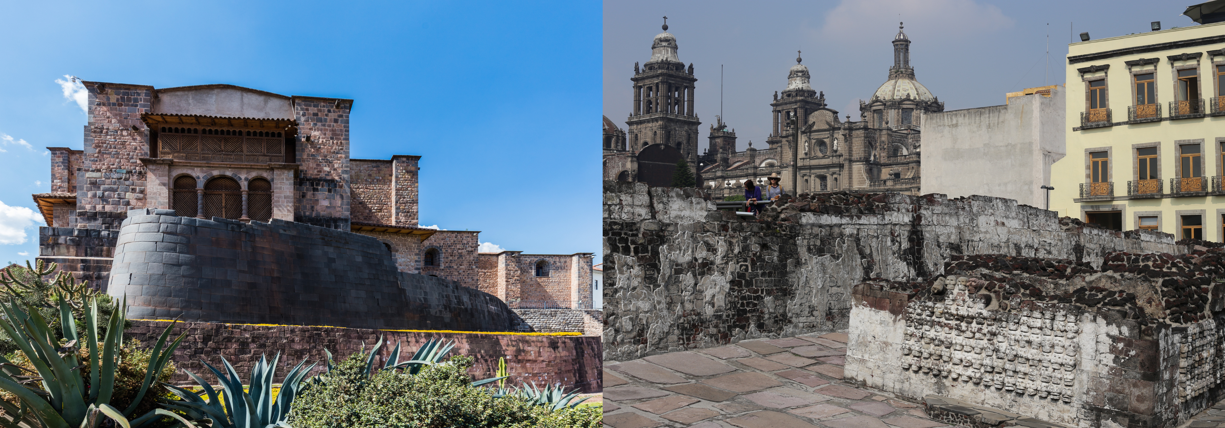 Stone buildings illustrating the enduring colonial landscape in Cuzco and Mexico City