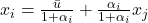 x_i=\frac{\bar{u}}{1+\alpha_i}+\frac{\alpha_i}{1+\alpha_i}x_j