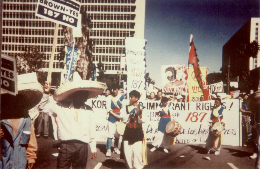 The Korean Resource Center marching against Prop 187 in Los Angeles, California 