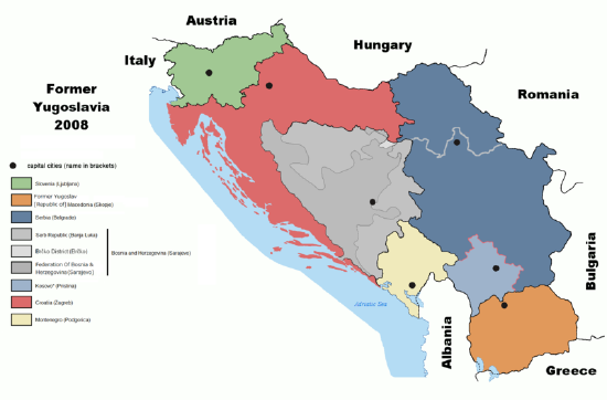 Map of the breakup of Yugoslavia