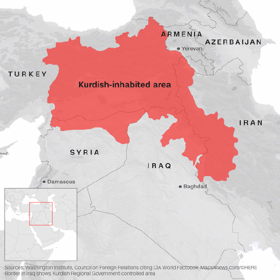 Map showing Kurdish population distribution