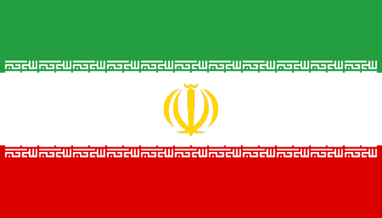 Green stripe at top, white in the middle, red stripe at bottom with gold symbol in the center and Arabic writing above and below symbol