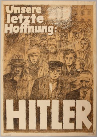 Pro Hitler poster featuring a crowd of forlorn people