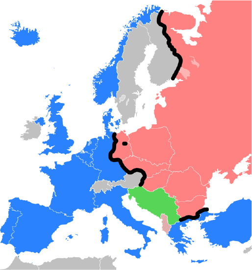 Europe bisected by the Iron Curtain