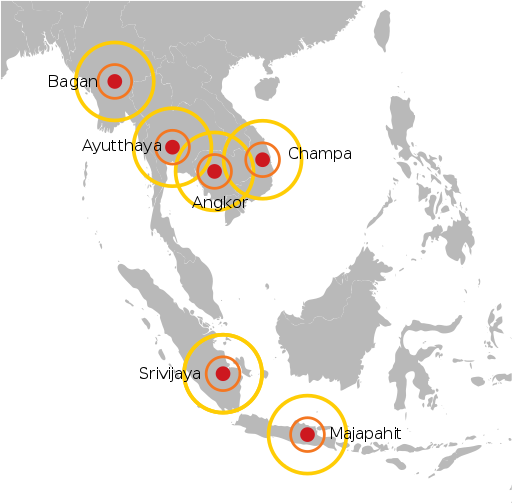Six Southeast Asian Historical Mandalas mapped