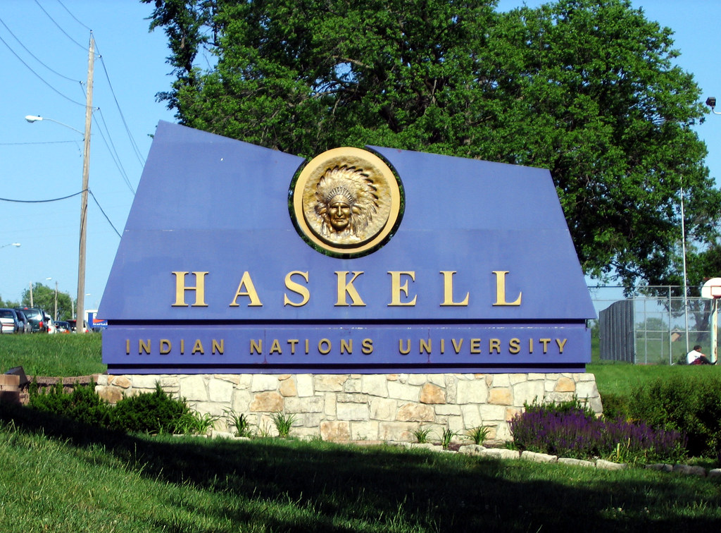 Street sign in front of the Haskell Indian Nations University