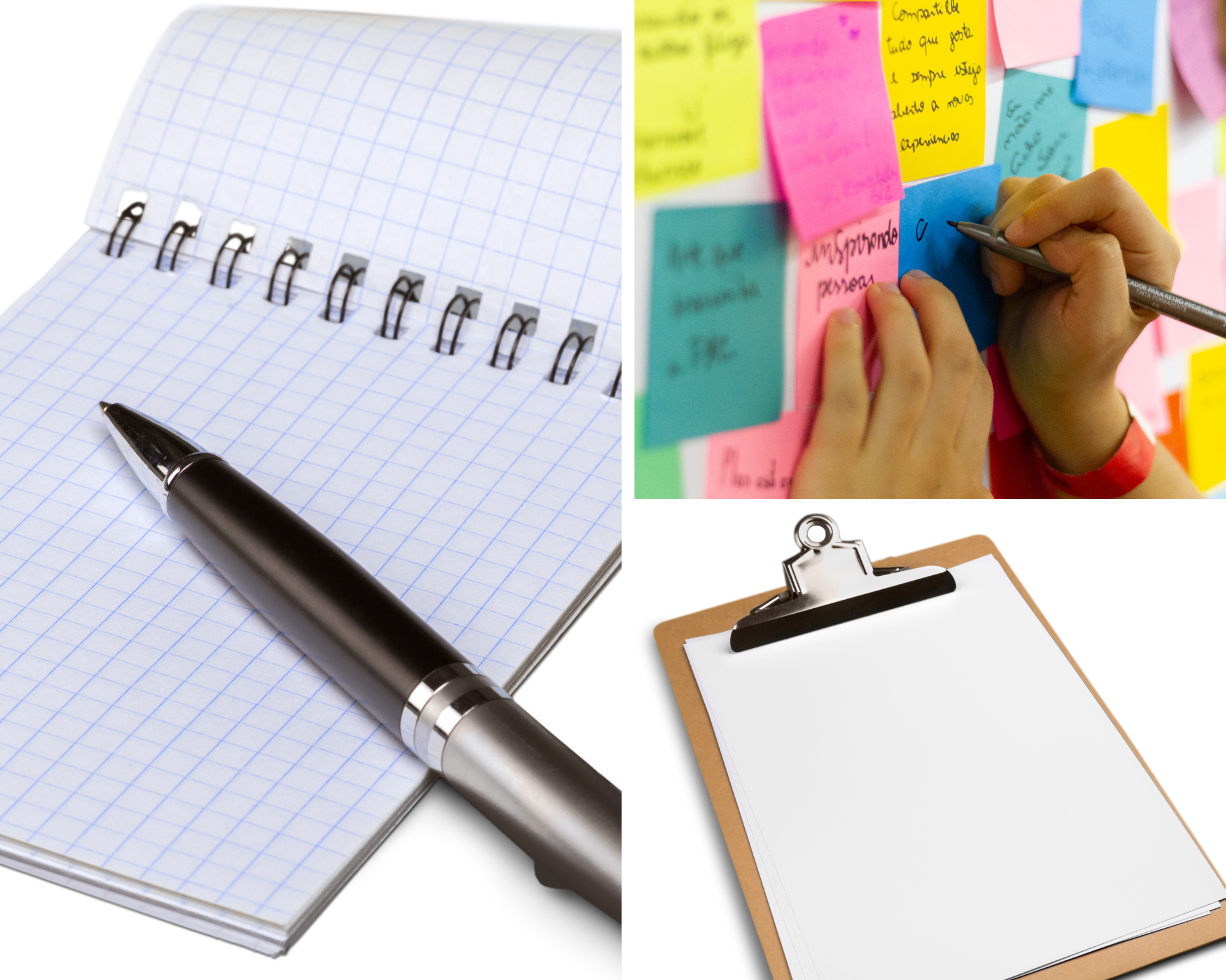 note pad, post it notes, clipboard