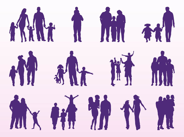 Graphic in silhouette showing several family dynamics