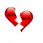 Red heart with the word divorce, split in two.