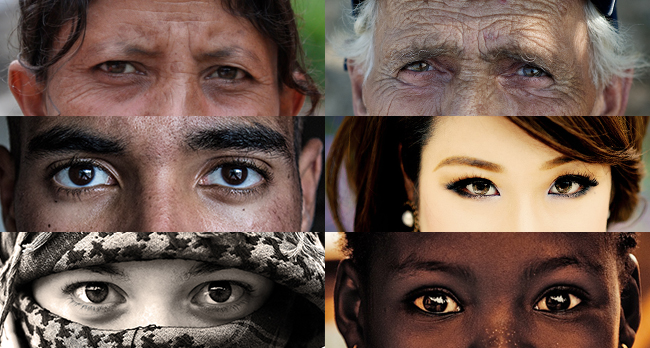 Plusieurs photographies des yeux de personnes sont présentées.