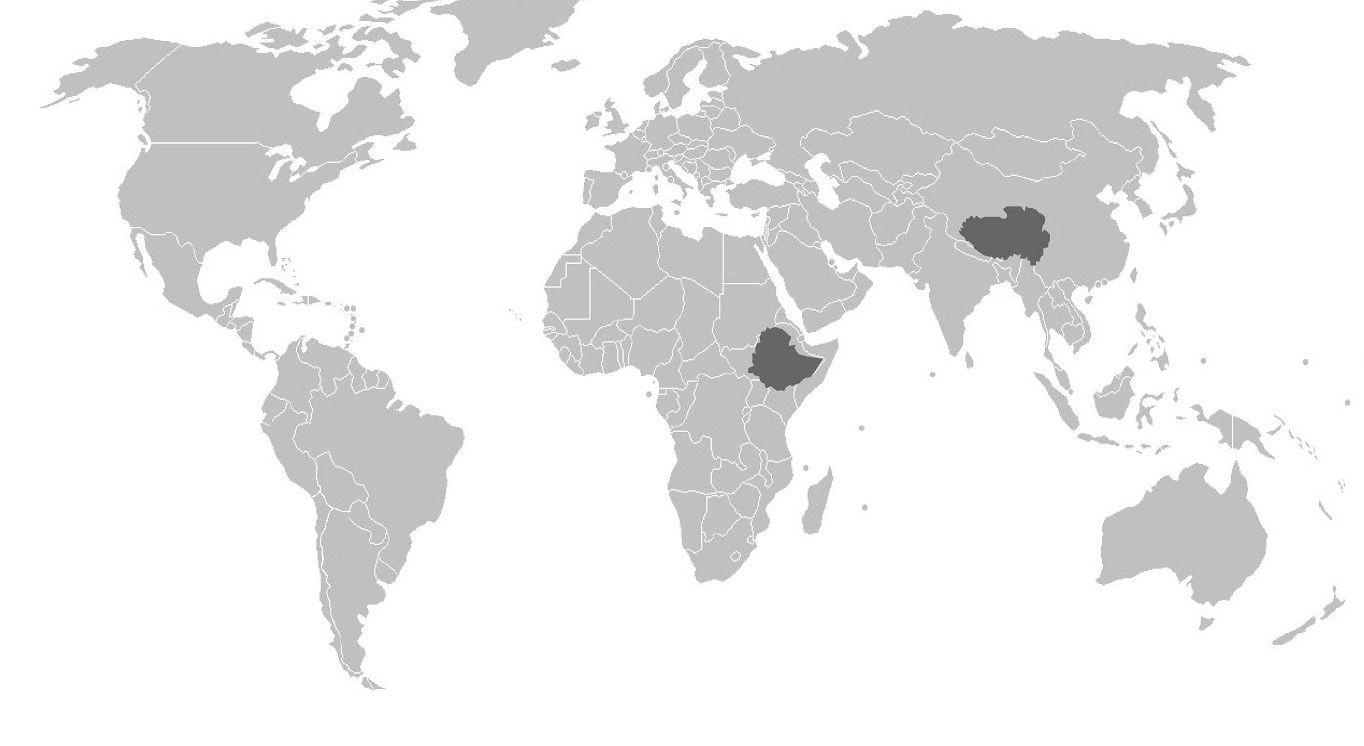 The Simian Plateau in northeast Africa and Tibetan Plateau in southern Asia.