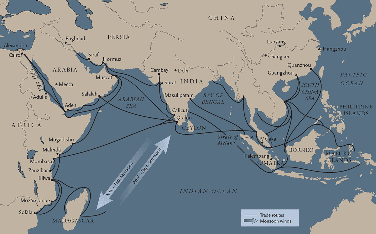 monsoon trade routes in the Indian Ocean depicted