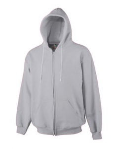 Grey zip-up hoodie on white background.