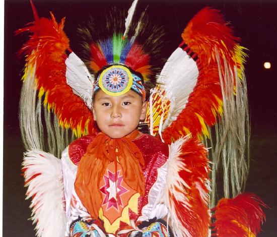 Native American boy in ceremonial clothing