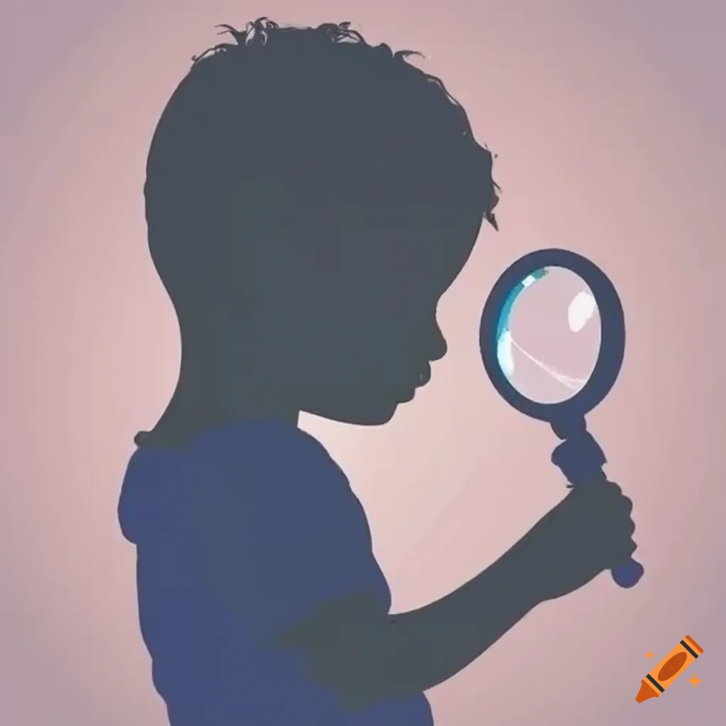 silhouette of a child with a magnifying glass