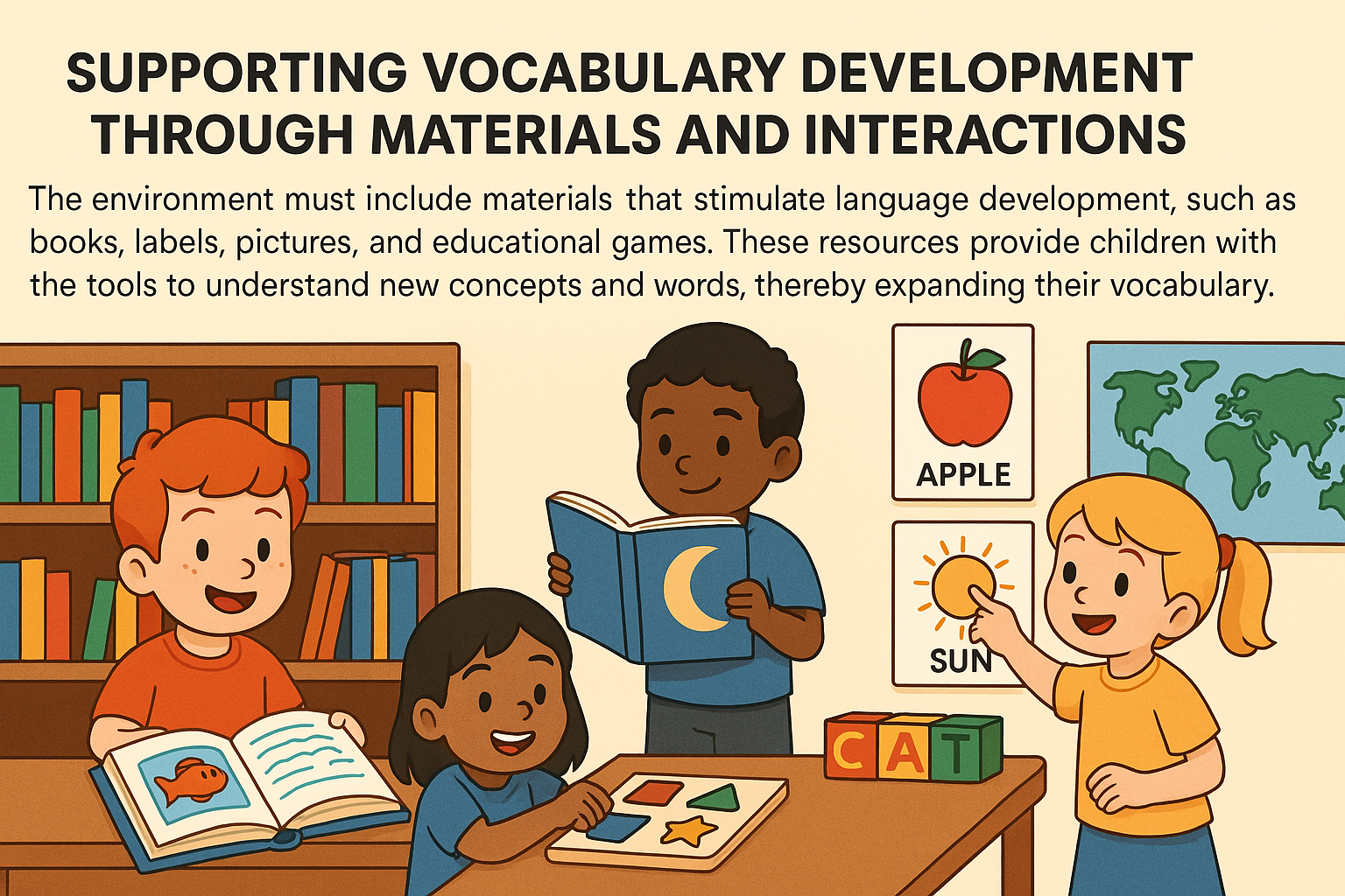 Classroom image showing materials supporting language development