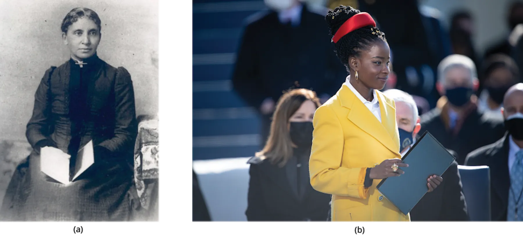 Image A is of Charlotte Grimk&eacute;. Image B is of Amanda Gorman.