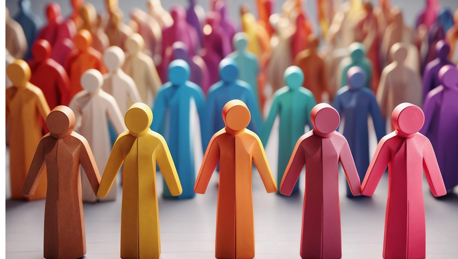 AI generated different color figures holding hands illustrating diversity