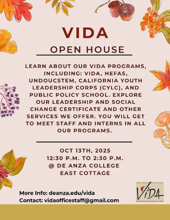 VIDA Open House Flyer. Details in caption.