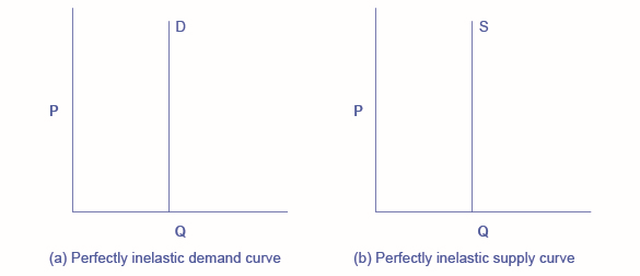 Os dois gráficos mostram que a elasticidade zero da oferta e a elasticidade zero da demanda são linhas retas e verticais.