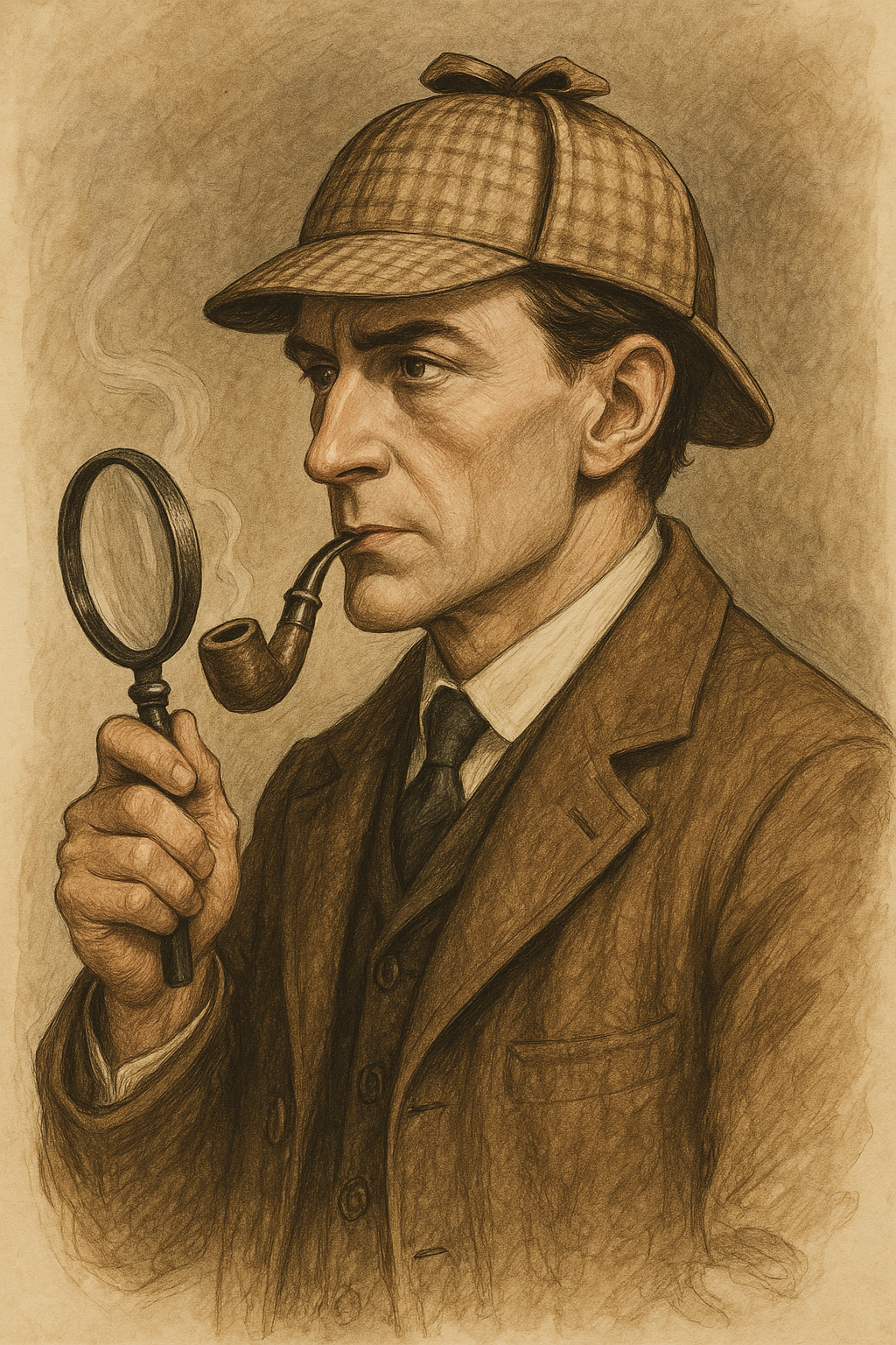Sherlock Holmes in his famous hat and pipe
