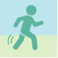 A simple illustration of a green stick figure running against a light blue and green background.