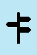 A black signpost with multiple directional arrows on a light blue background.