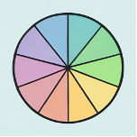 Color wheel divided into eight segments, featuring pastel shades of blue, purple, pink, green, and yellow.