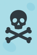 A black skull and crossbones symbol on a light blue background.