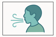 A stylized illustration of a person exhaling, depicted with flowing lines to represent breath.
